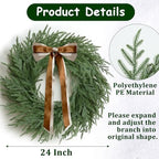 Christmas Decorations -24 Inch Christmas Wreath, Norfolk Pine Wreath, Christmas Wreaths for Front Door, Christmas Door Wreath with Bow Ribbon for Home Table Wall Window Indoor Outdoor - Image 5