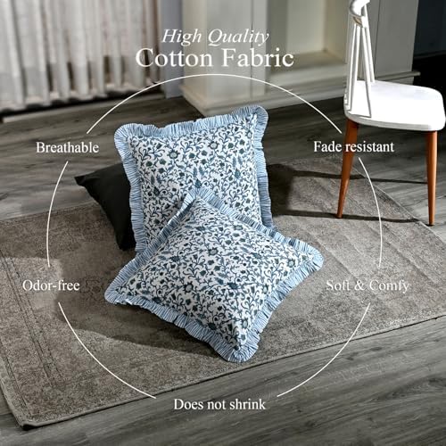 CPC Ocean Vine Hand Block Print 100% Cotton Ruffle Throw Pillow Cover 24x24 inch with Hidden Zipper Decorative for Couch, Bed, Sofa, Farmhouse, Cottagecore Decor Gift Christmas Fall Thanksgiving - Image 5