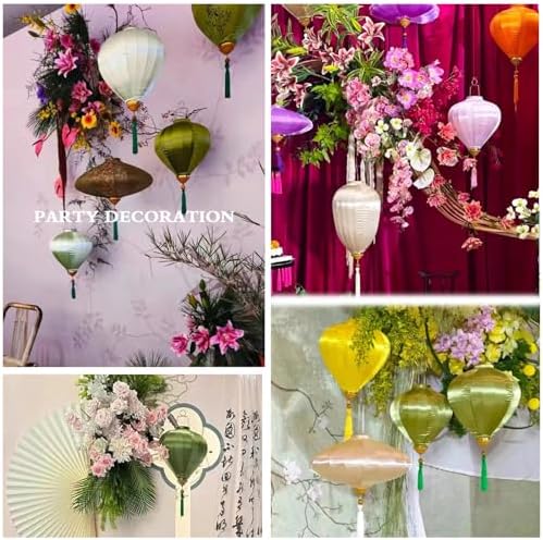 2 Pcs Chinese Lanterns Hanging Paper Lanterns，Multi-Color 12 in Silk Lantern Chinese Party Wedding Decorations (Purple) - Image 4