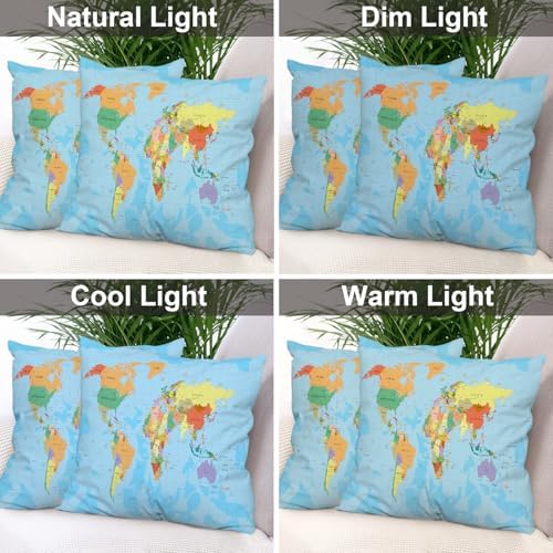Batmerry Blue World Map Throw Pillow Covers, Map of The World On Mercators Projection Decorative Pillow Covers Digital Printing Blended for Couch Sofa Bed Invisible Zipper 22X22 in(Set of 2) - Image 7