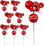 Daifunli 8 Pcs Red and White Christmas Tree Picks 7.87 Inch Christmas Balls Ornaments Xmas Hanging Decorations for Xmas Tree Topper DIY Wreath Holiday Floral Vase Fillers Crafts Home Decor by Huiinen
