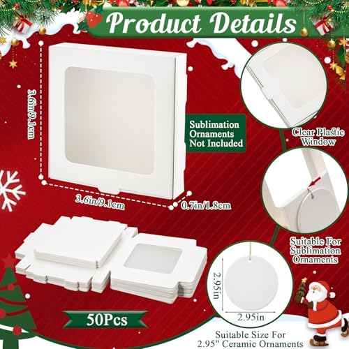 Dunzoom 50 Pcs Christmas Sublimation Ornament Blanks Box, White - Image 2