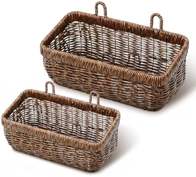 AceList Wall Hanging Basket, Boho Style Hand-Woven Hanging Storage Baskets - Set of 2, Ideal for Boho Room Decor, Kitchen, Garden, and Living Room(Brown) by AceList