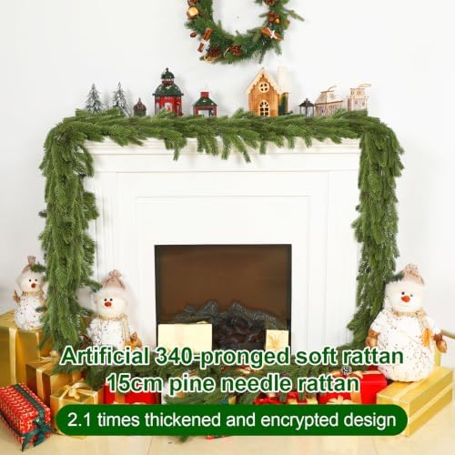 Lyrow 1 Pcs 15 ft Deluxe Thick Christmas Pine Garland Faux Greenery Garland - Image 3