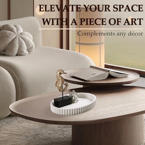 Oval Tray for Coffee Table Decor, 13" Concrete Coffee Table Tray, White - Image 6