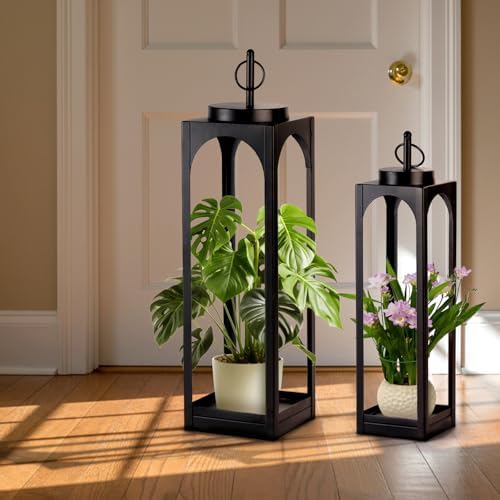 24" 19" Large Decorative Lanterns, 2 Pcs Black Floor Lanterns with Candles - Image 6