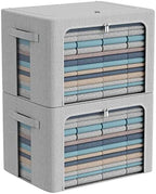 CYhom Clothes Storage Bins Box - Foldable Stackable Container Organizer Set with Clear Window & Carry Handles & Metal Frame - 2Pack Large Capacity for Bedding, Blankets, Books by CYhom