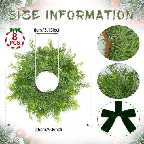 8 PCS Mini Real Touch Christmas Wreaths for Kitchen Cabinets Artificial Norfolk Lifelike Cedar Wreaths with Bow for Christmas Window Door Fireplace Chairs Wall Staircase Indoor Outdoor Home Decor - Image 4