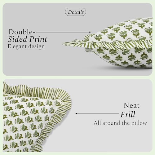 CPC Block Print Ruffle Throw Pillow Cover Emerald Green 18"x18", Pack of 2 - Image 2