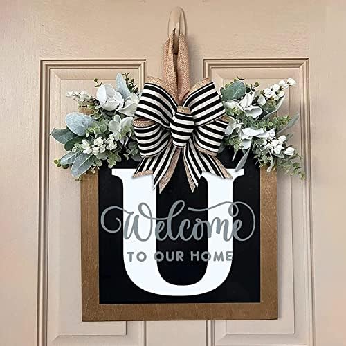 16'' Personalized Last Name Welcome Sign, Door Wreaths for Front Door Outside, Spring Wreath for Front Door Decor, Farmhouse New Home Gifts for Home (U) - Image 2