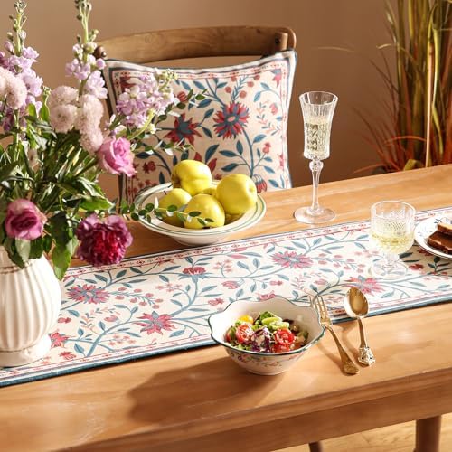 bilingaier Farmhouse Berry Red Floral Small Table Runner for Table,Decorative Linen 118 Inches Long French Table Runners,Decor Tabletop for Kitchen,Dining,Party,Home,Christmas,12"*118" - Image 5