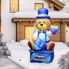 Zion Judaica Inflatable Hanukkah Yard Decorations 8' Bear Multi Blue - Hanukah Indoor Outdoor Lighted Decoration Built-in LED Lights - Includes Air Blower, Tie-down Stakes - Chanukah Lawn Décor Blowup by ZionJudaicaLtd