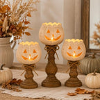 Rustic White Pumpkin Tealight Candle Holder Set, Farmhouse Halloween Pumpkin Tea Light Candle Holders Decor, Fall Tables Centerpieces for Thanksgiving & Halloween Party - Image 4
