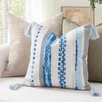 PANOD Chenille Farmhouse Throw Pillow Covers 18 x 18 Blue, Neutral Boucle Couch Pillow Cover, Striped Decorative Boho Coushion Cover Pillow Case for Couch Bed Sofa Bedroom,Modern Accent,Set of 2 - Image 5