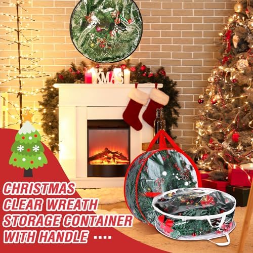 Zhengmy 6 Pcs Clear Christmas Wreath Storage Bag Wreath Storage Container With fixing strap Wreath Storage Box with Handles for Storing Garland Holiday Wreath Wrapping(30 Inches) - Image 4
