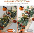 6FT Lighted Handcrafted Fall Garland, 30 LED Lights & 8-Mode Auto Timer - Image 5