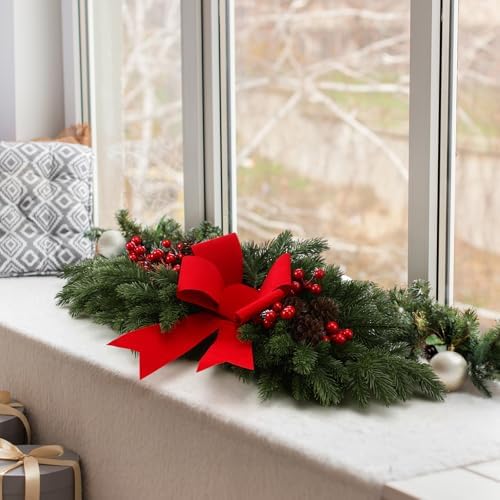 Yalikop 1 Pcs 24.5 Inch Christmas Swags with Light, Red Bow and Berry - Image 4