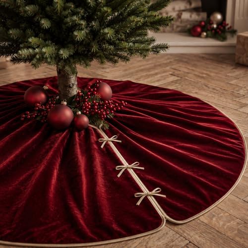 48 Inch Christmas Velvet Tree Skirt Red Xmas Tree Skirt with Gold Border by Thenshop