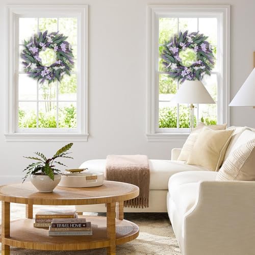 U'Artlines 24 Inch Tulip Wreath for Front Door, Spring Summer Silk Lavender Wreath with Eucalyptus Leaves Artificial Tulip Flower Wreaths for All Seasons Window Wall Wedding Valentines Day Decor - Image 3