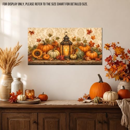 WAXWHELK Fall Canvas Wall Art Rustic Farmhouse Pumpkin Harvest Lantern Painting Pictures Artwork for Autumn Thanksgiving Home Decor Living Room Bedroom, (12"x24") - Image 2