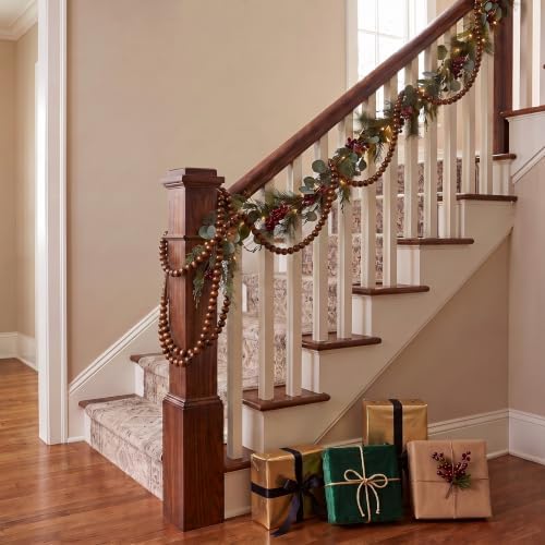 ZenNex 65.6 Ft Christmas Wooden Bead Garland 2 Pcs Long Bead String, Brown - Image 7