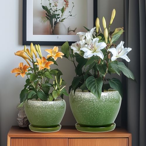 Ceramic Pots for Plants, 10+8+6 Inch Ceramic Planter Indoor, Green - Image 4