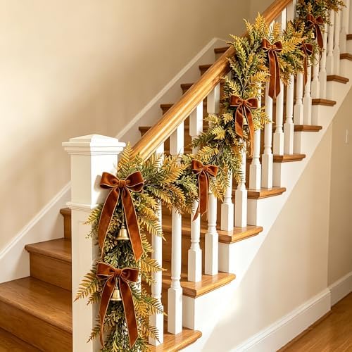 HipTree 6FT Artificial Fall Garland with Fern Eucalyptus Leaves for Mantle - Image 4