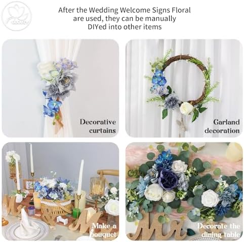 Odouzy Artificial Wedding Arch Flowers for Wedding Sign,Set of 2 for Welcome Ceremony Sign,Faux Floral Swags,Wedding, Banquet and Reception Backdrop Floral Decoration (Blue) - Image 6