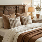 DOMVITUS Floral Throw Pillow Covers 24x24 Inch Set of 2, Block Print Decorative Pillow Covers Vintage Striped Neutral Farmhouse Boho Home Decor for Couch Sofa Bed Living Room, Brown - Image 6