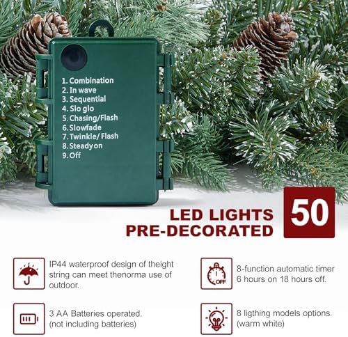 9FT Prelit Christmas Garland Decorations 50 led Snow Christmas Garland with Lights Battery Operated with Timer for Outdoor Indoor, Home Decoration Mantle Stairs Railing Fireplace Outdoor Indoor Door - Image 3