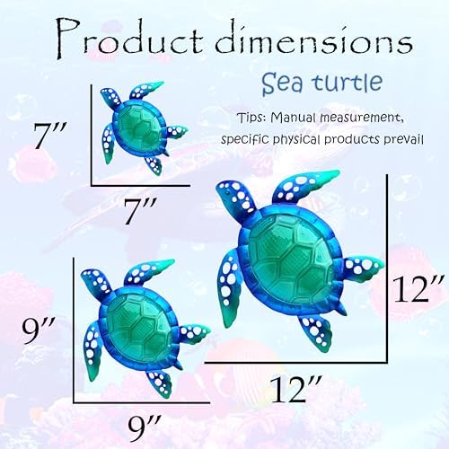 JOYBee Sea Turtle Wall Art Decor, Metal & Glass Sea Life Nautical Home Wall Hanging Decor,Ocean Theme Coastal Decorations for Indoor Outdoor Bathroom and Garden-Blue（Set of 3） - Image 4