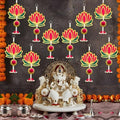 Divyakosh Pink & Green Lotus Hangings with Jhumki for Decoration, Pack of 10 | Door/Wall Decor, Mandir Pooja Room, Temple Decor, Export Quality | Size - 8 Inches | by Divyakosh