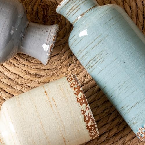 Ceramic Vases Set of 3, Modern Rustic Decorative Flower Vases for Farmhouse Home Decor, Table Shelf Mantel, Living Room, Entryway, Kitchen Centerpiece – Modern Rustic - Image 4