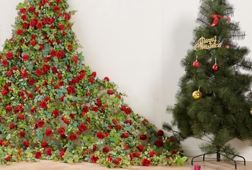 Artificial Flower Garland 2pcs 5.4ft Floral Peony Vine Decor, Red Flower - Image 5