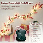 6.56FT Christmas Garland Decorations Red Berry Garlands with Lights 96 Fairy LED Lights Lighted Pine Garland for Mantle Fireplace Table Stairs Railing Xmas Tree Indoor Outdoor Winter Holiday Decor - Image 4