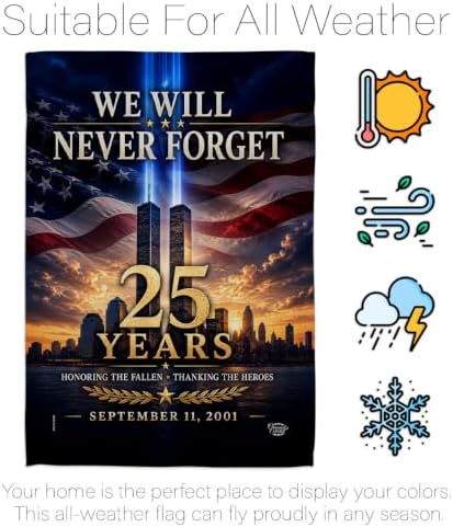 25 Year 9/11 We Will Never Forget Flag Stand Kit Wall Decor Home Tapestry Poster Patriot Day Decor Memorial Gifts Memorabilia Home Decorations September 11 Garden Remembrance Tribute - Image 6