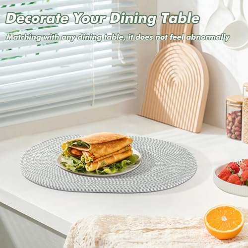 Oval Woven Placemats Set of 8 Heat Resistant Placemats 17.5 x 12 Inches Farmhouse Cotton Rope Place Mats for Dining Tables Trivets for Hot Dishes, Grey Set - Image 4