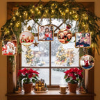 Qunclay 6 Pcs 3.2” Christmas Brass Picture Frame Ornaments Square Round Christmas Metal Double Glass Hanging Photo Frame with Metal Chain for Xmas Tree Decorations(Gold) - Image 6