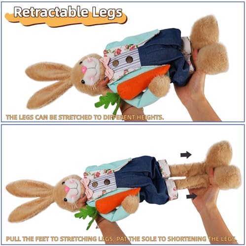 Glintoper 2 Pack Easter Decorations Standing Bunny with Stretchable Legs, 21" to 26" Brown Rabbits Couple Figurine, Party Favor Photo Props Gifts for Office Kitchen Farmhouse Front Door Spring Home - Image 3