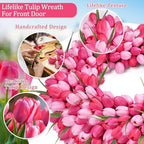 Pink Tulip Wreath Spring Wreaths for Front Door Zmtyykh Artificial Floral Door Wreath for Valentine’s Day Easter Summer Decor for Outdoor Indoor Window Wall Front Porch Farmhouse Home 22 Inch - Image 3