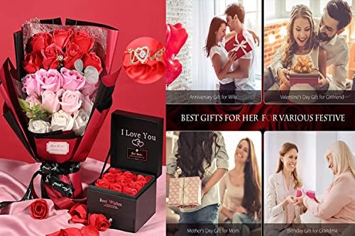 EIGHTOWN Roses Bouquet Artificial Flower - Preserved Red Rose Flowers with Love Necklace for Her - Unique Gifts Valentine's Day, Mother's Day, Thanksgiving, Birthday, Anniversary - Image 6