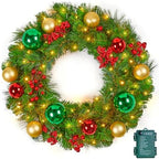Minetom 24Inch Pre-Lit Christmas Wreath 24Inch, Christmas Door Decorations Wreath with 50LED Warm Lights by Minetom