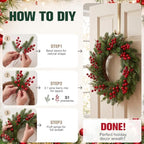 500 Pcs Artificial Christmas Snow Pine Branches with Red Berry Stems 10.6" Snowy Faux Greenery Pines Christmas Picks and Sprays Fake Foliage Pine Needle Picks for Wreaths Garland Home Decor - Image 5