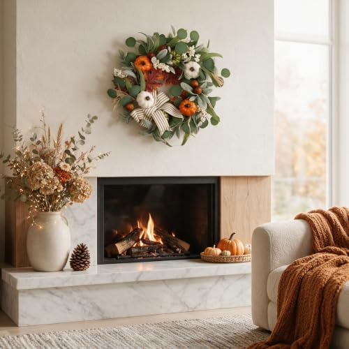 Fall Wreath for Front Door, 22 Inches Autumn Wreath for Thanksgiving Decor - Image 4
