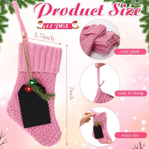 Zubebe 12 Pcs Christmas Mini Stockings Knitted Stocking, Pink - Image 3