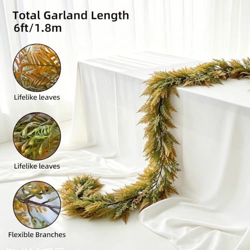 HipTree 6FT Artificial Fall Garland with Fern Eucalyptus Leaves for Mantle - Image 2
