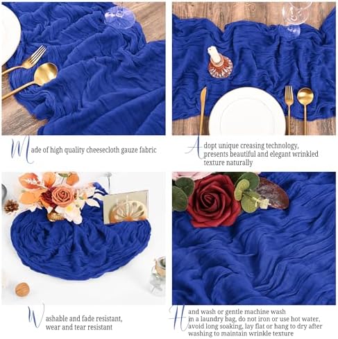 16 Pack Royal Blue Table Runners 10FT Cheesecloth Table Runner Boho Gauze Table Runner Long Rustic Sheer Fabric Table Runners for Wedding Party Bridal Shower Farmhouse & Home Decor - Image 3