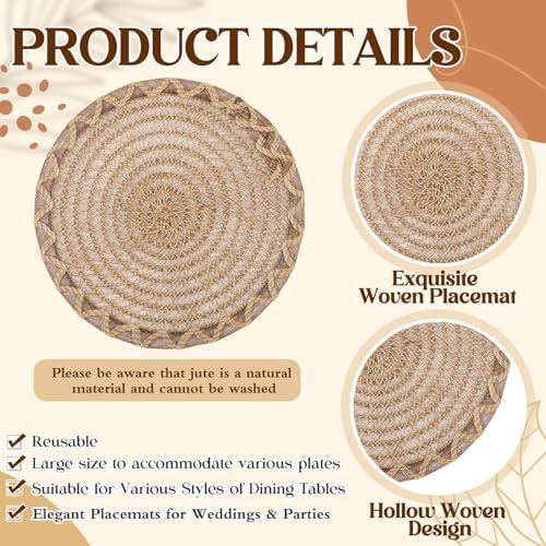 15 Inch Round Woven Placemat Set of 12 Openwork Burlap Boho Charger - Image 5