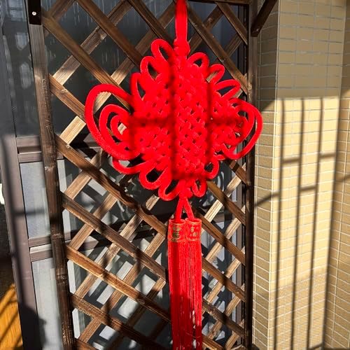 1PCS 43Inch Red Flannel Chinese Knot Tassel Chinese New Year Decorations for Wedding Supplies Spring Festival Decorations Mid-Autumn Moon Festival Wedding Party Ornaments, Width -24 Inch - Image 5