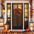 Artificial Fall Leaf Wreath for Front Door – 20" Autumn Wreath with Lifelike Fagus Sylvatica Foliages – Mixed Orange Yellow – Rustic Thanksgiving & Halloween Decoration for Indoor & Outdoor - Image 3